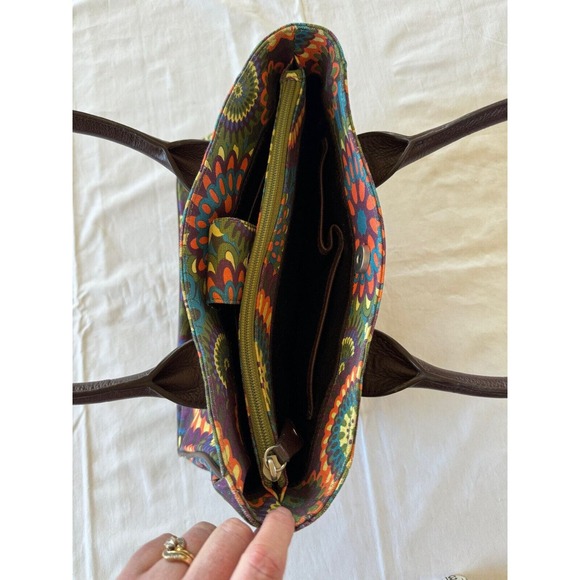 Audrey Brooke Satchel Purse Leather HandBag Colorful Floral Mandala Print - Picture 5 of 8
